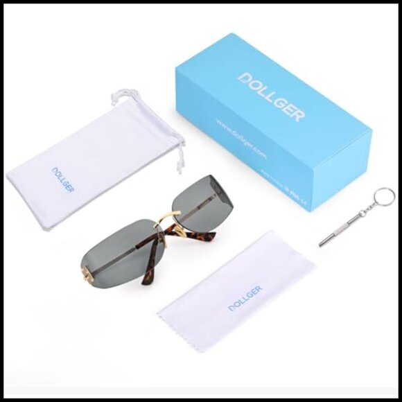 Y2K Retro Frameless Wrap Around Sunglasses Trendy Shield Rectangle Designer